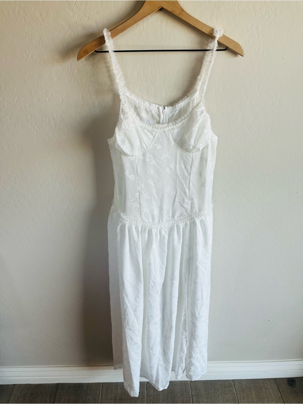 RARE White Floral Beaded Maxi Dress Size S  Corset Ballet Cottagecore Coquette